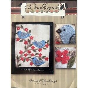 Woolkeeper Wool Applique BANNER Pattern- SEASON OF AWAKENING Blue Bird 7" x 9"